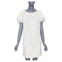 GIAMBATTISTA VALLI Bridal ruffle trim layered sleeve ivory shift dress IT40 XXS