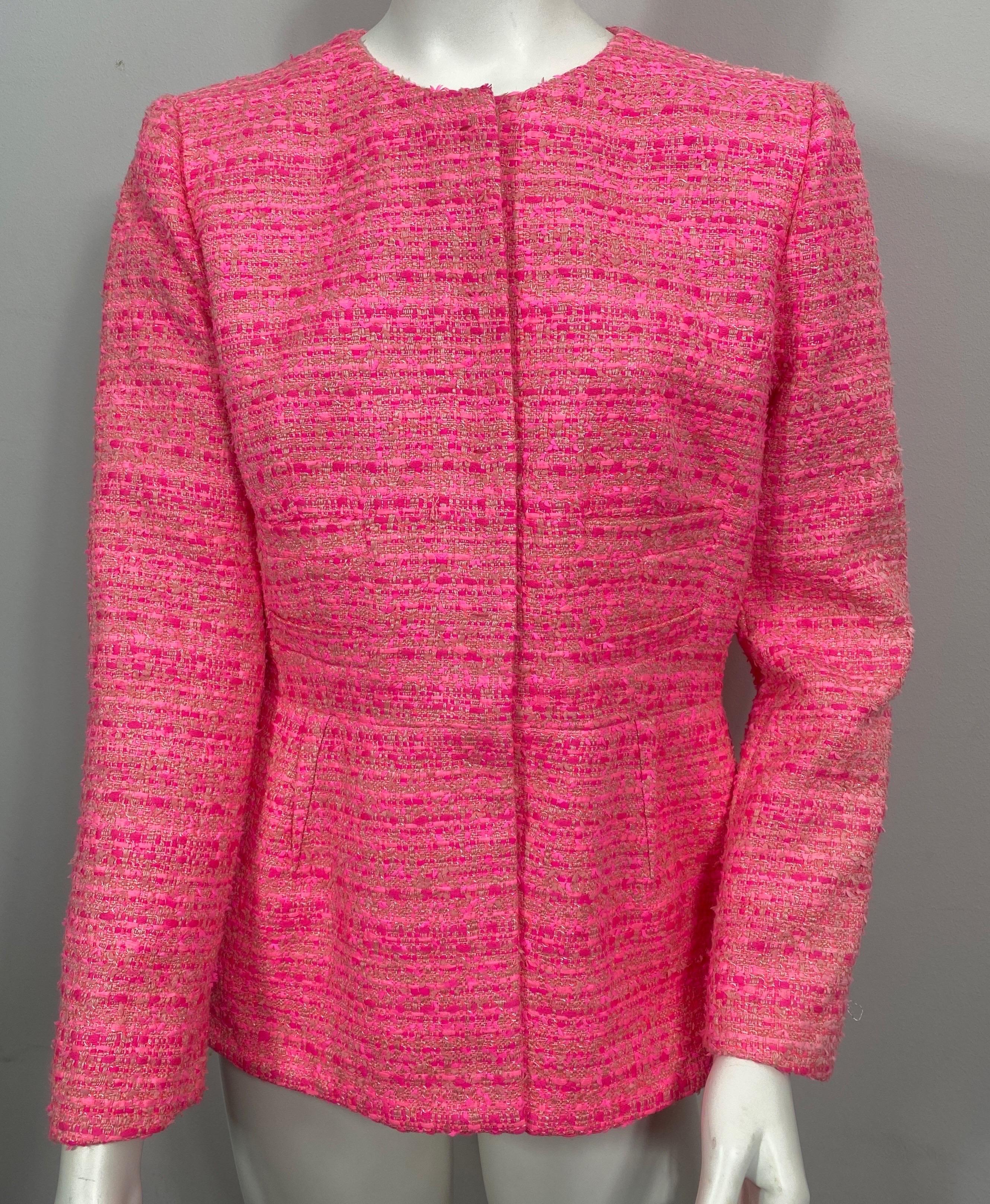 Giambattista Valli Bright Pink Tweed Jacket - 46 For Sale 1