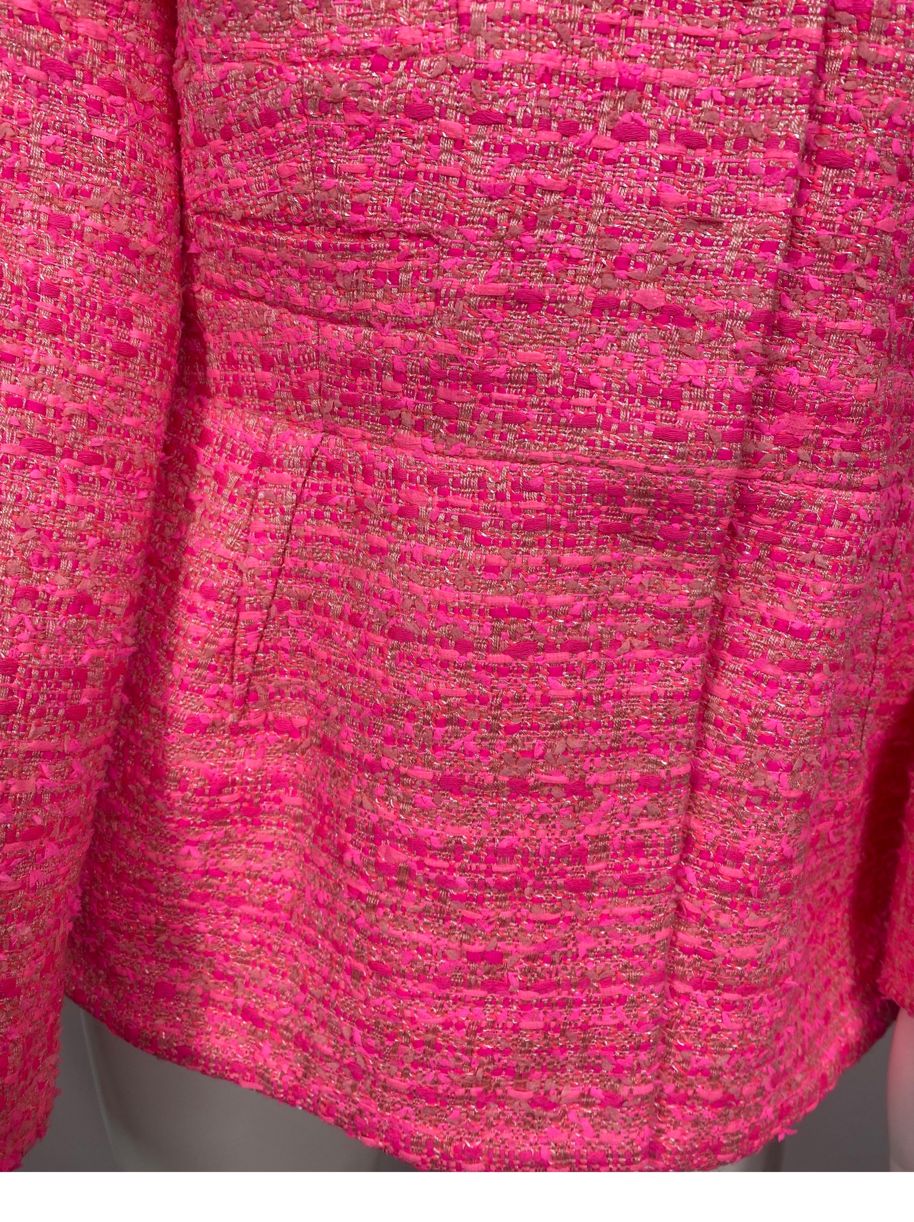 Giambattista Valli Bright Pink Tweed Jacket - 46 For Sale 3