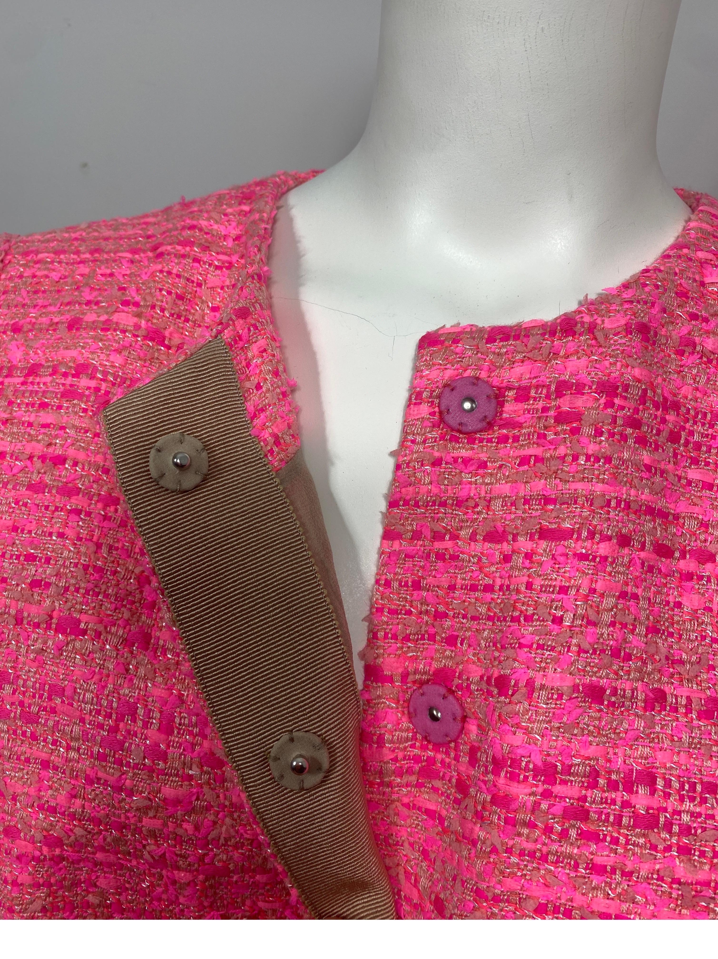 Giambattista Valli Bright Pink Tweed Jacket - 46 For Sale 4