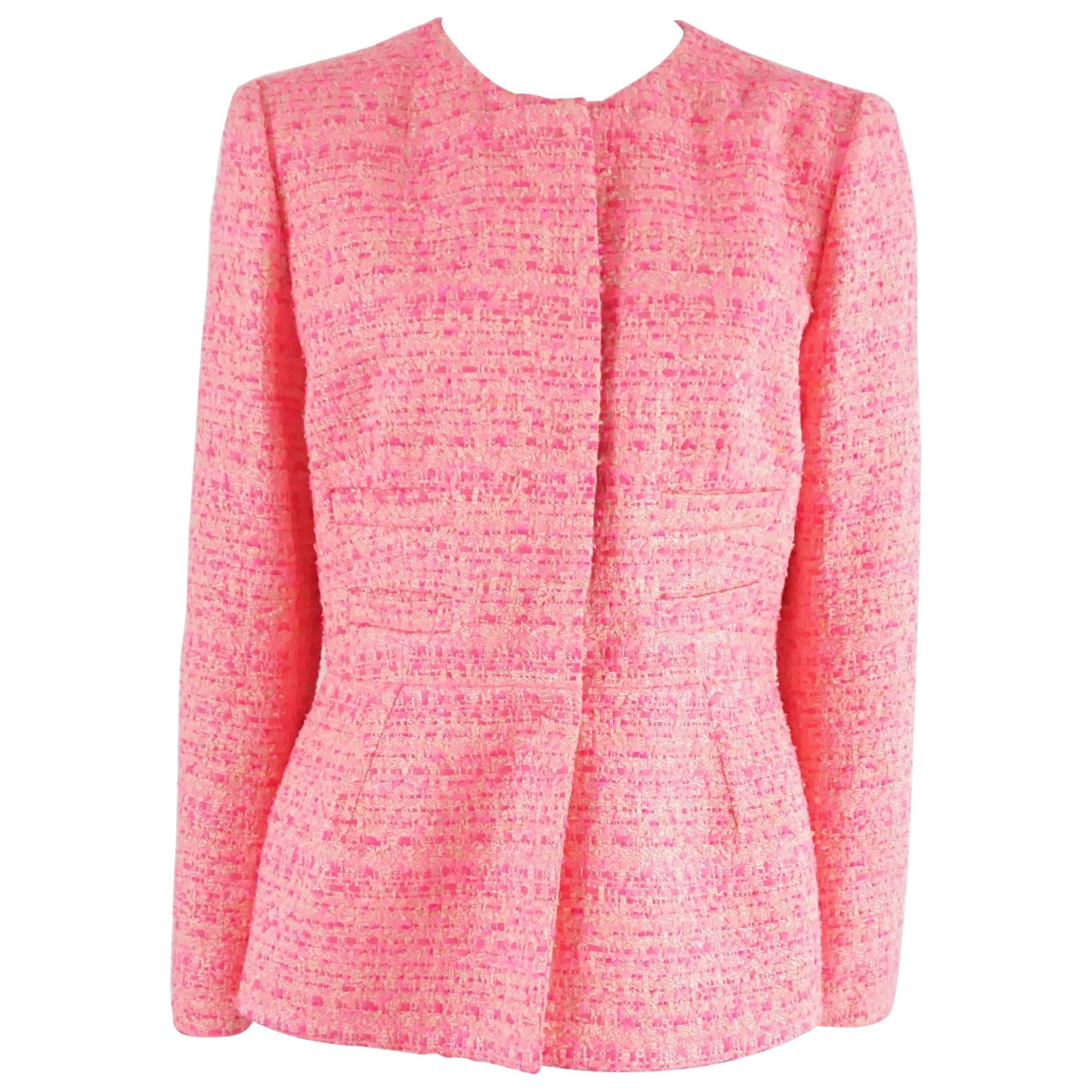 Giambattista Valli Bright Pink Tweed Jacket - 46 For Sale