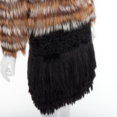 GIAMBATTISTA VALLI brown black mixed fur fringe hem long coat