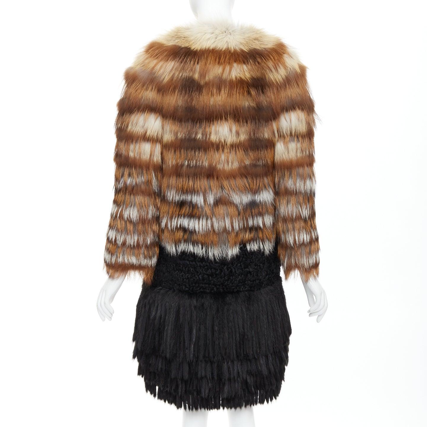 GIAMBATTISTA VALLI brown black mixed fur fringe hem long coat For Sale 1