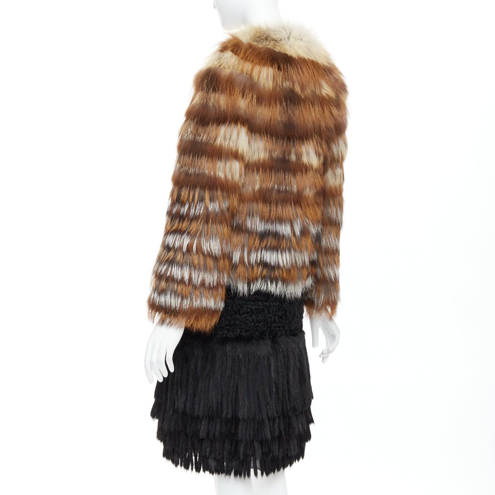 GIAMBATTISTA VALLI brown black mixed fur fringe hem long coat For Sale 2