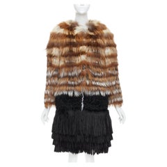 GIAMBATTISTA VALLI brown black mixed fur fringe hem long coat