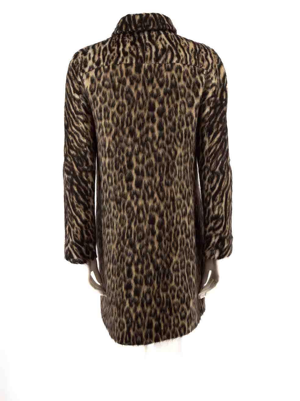 Giambattista Valli Brown Wool Brushed Leopard Print Coat Size XXS In Good Condition For Sale In London, GB