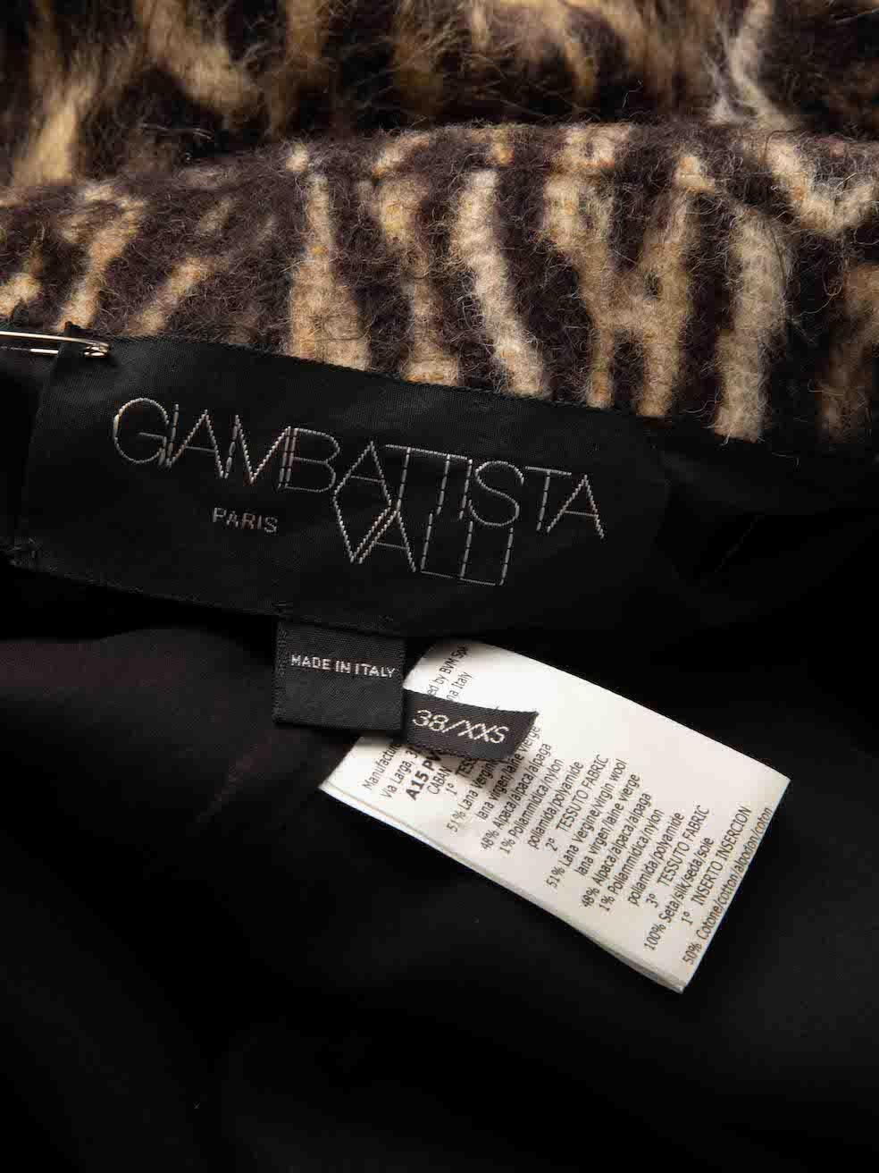 Giambattista Valli Manteau en laine brossée imprimé léopard Brown Taille XXS en vente 1