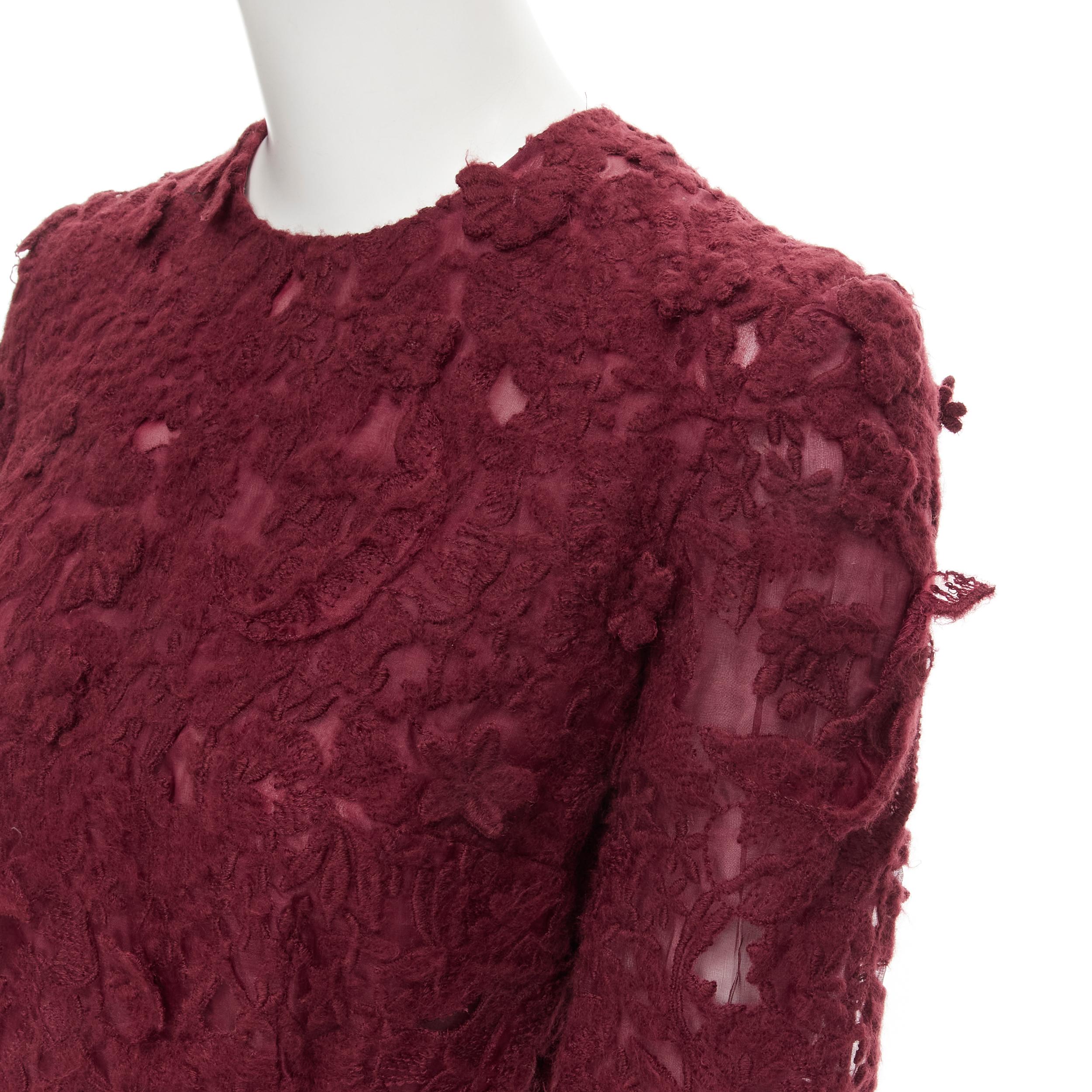 GIAMBATTISTA VALLI burgundy red floral 3D lace fit flared cocktail dress XS 
Reference: MELK/A00102 
Brand: Giambattista Valli 
Collection: 2014 
Material: Lace 
Color: Burgundy 
Pattern: Solid 
Closure: Zip 
Extra Detail: 3D embroidery floral on