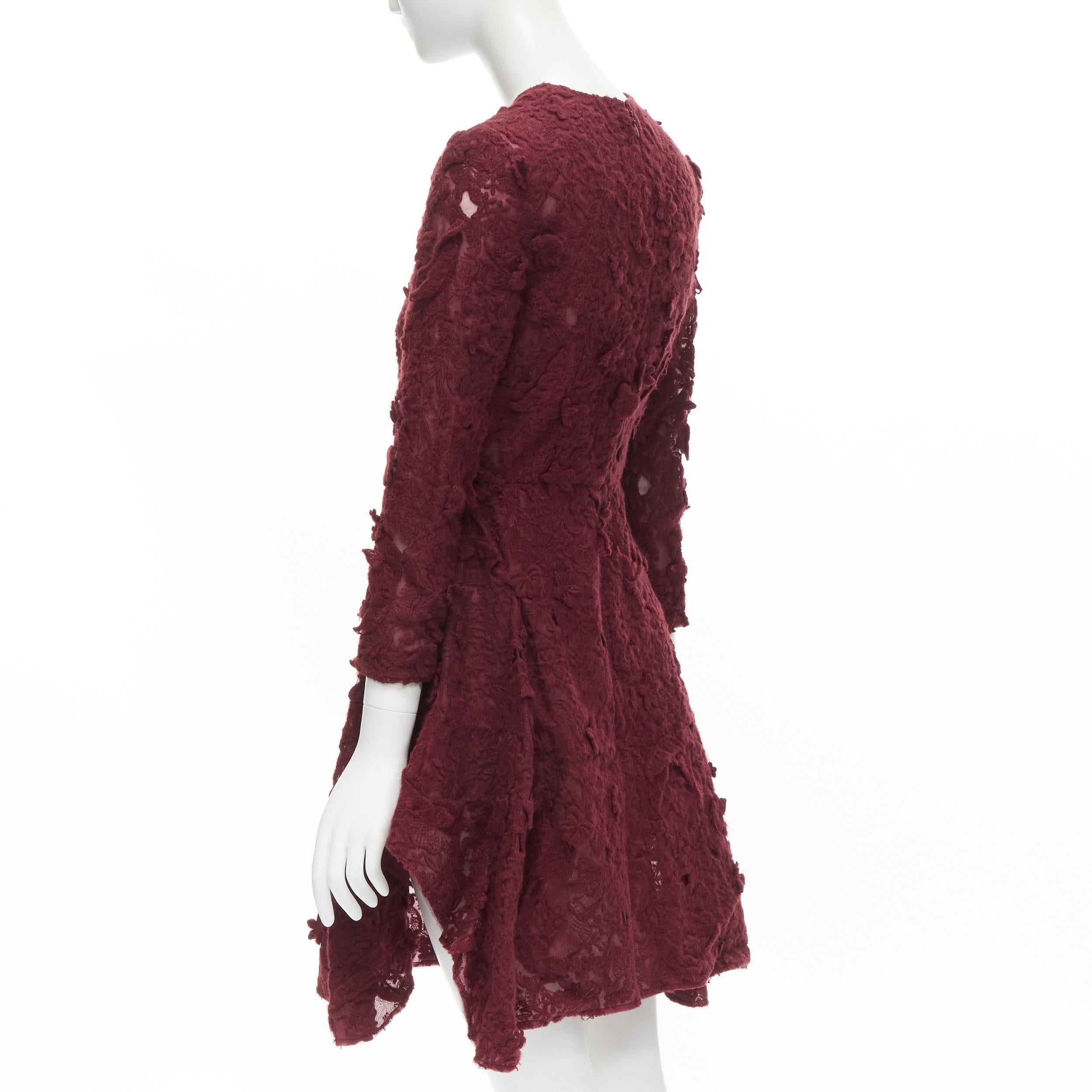 Red GIAMBATTISTA VALLI burgundy red floral 3D lace fit flared cocktail dress XS For Sale