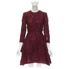 GIAMBATTISTA VALLI burgundy red floral 3D lace fit flared cocktail dress XS
