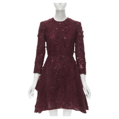 GIAMBATTISTA VALLI burgundy red floral 3D lace fit flared cocktail dress XS