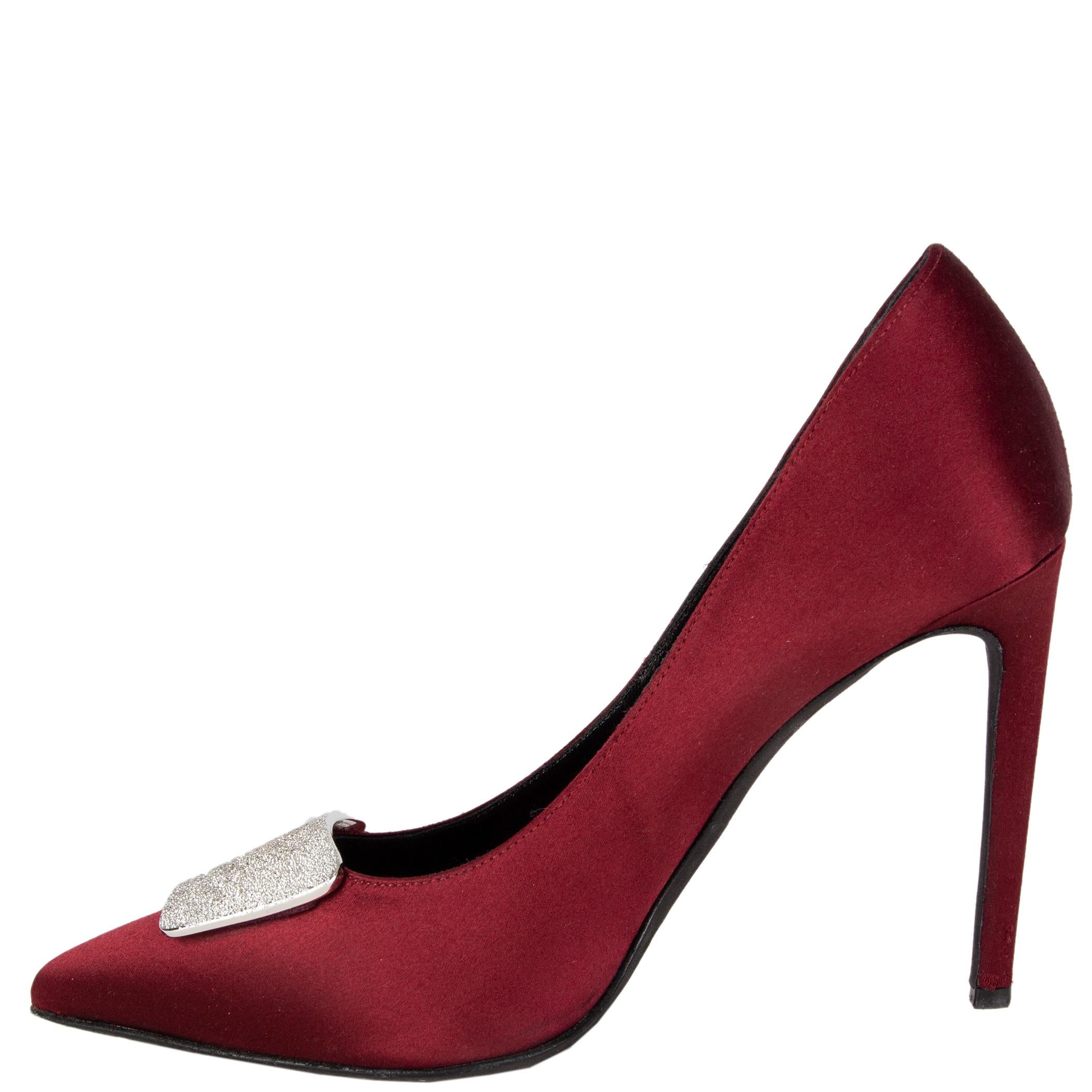 Red GIAMBATTISTA VALLI burgundy satin GLITTER BUCKLE Pumps Shoes 38 For Sale
