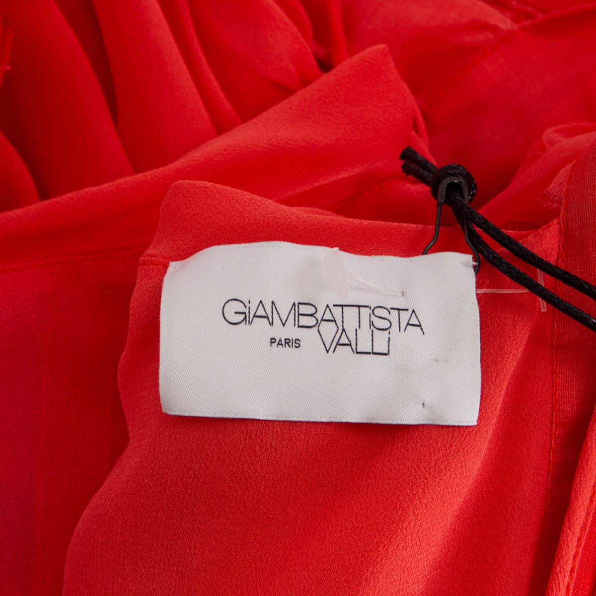 Red GIAMBATTISTA VALLI coral red silk RUFFLE V-NECK Gown Dress 42 M For Sale