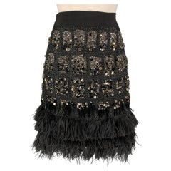 GIAMBATTISTA VALLI COUTURE Size M Black Cotton Blend Feathers Pencil Skirt
