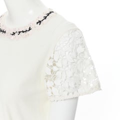 GIAMBATTISTA VALLI cream blossom sequin embellished lace sleeve t-shirt XS
