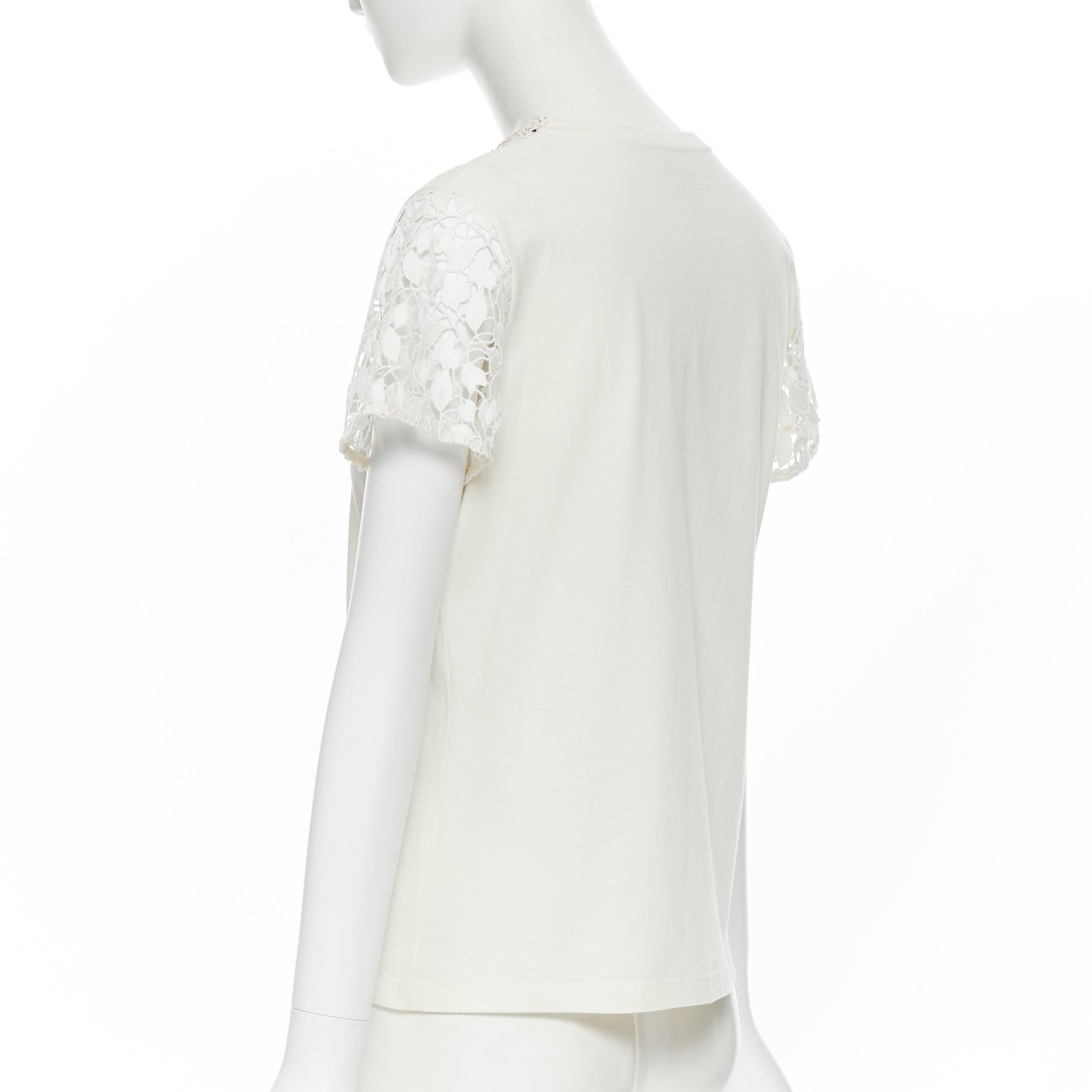 GIAMBATTISTA VALLI cream blossom sequin embellished lace sleeve t-shirt XS In Good Condition In Hong Kong, NT
