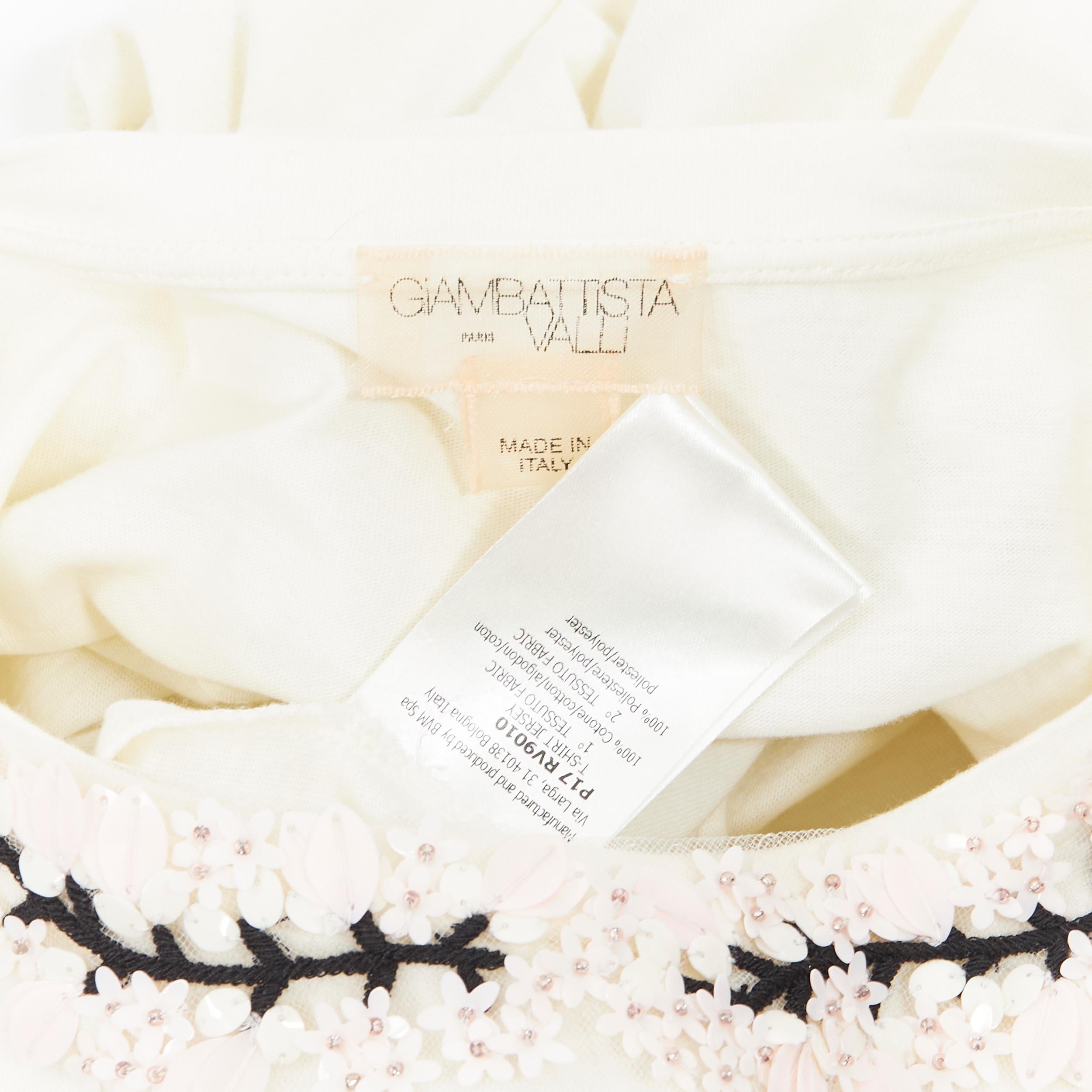 GIAMBATTISTA VALLI cream blossom sequin embellished lace sleeve t-shirt XS 1