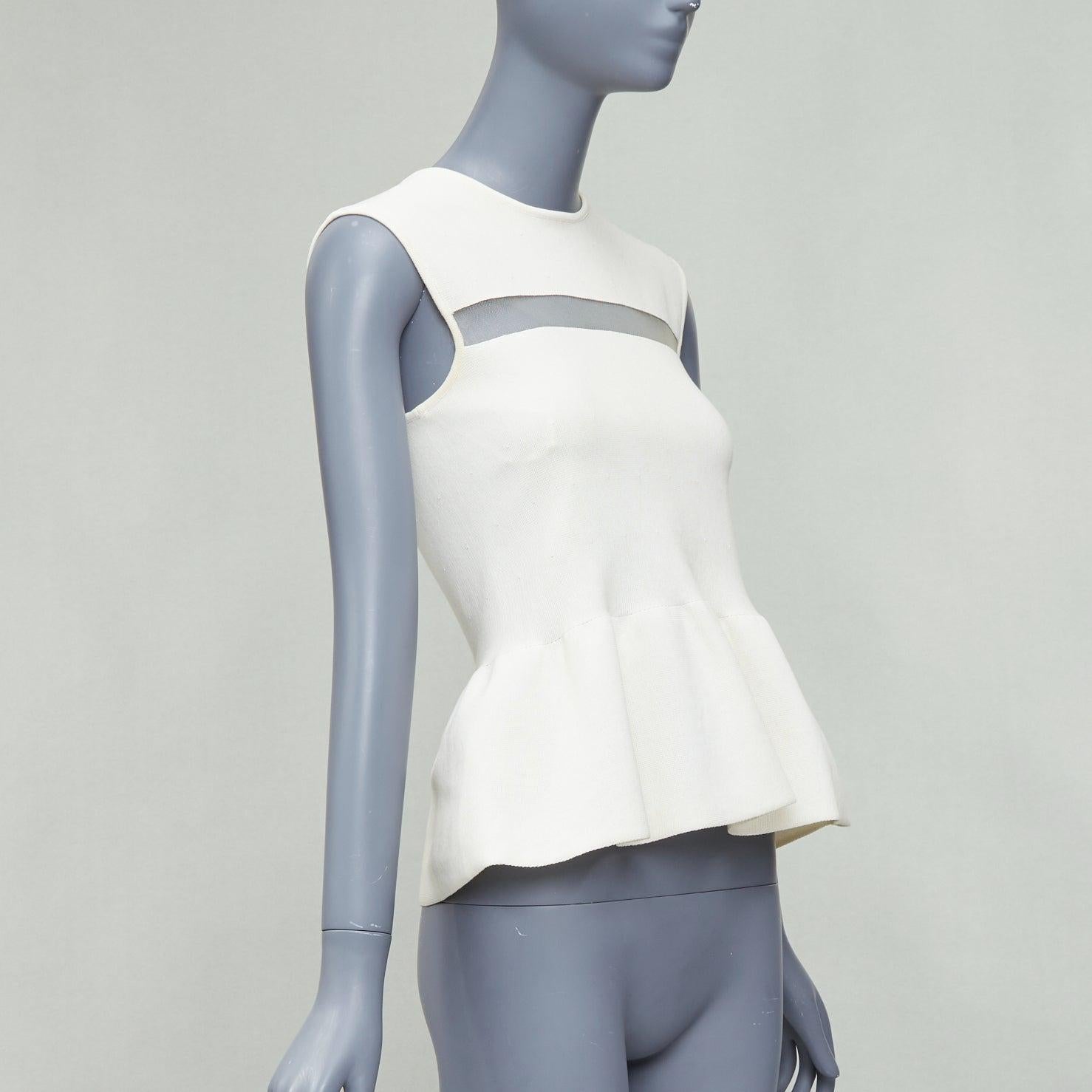 Gray GIAMBATTISTA VALLI cream cotton sheer panel peplum top IT38 XXS For Sale