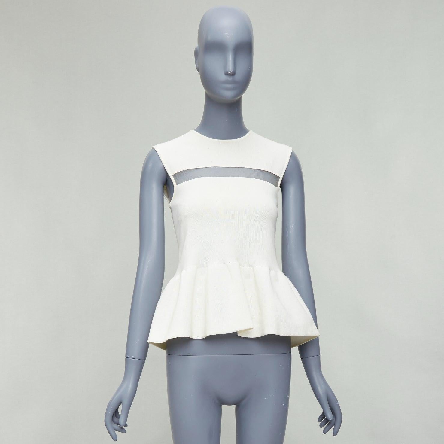 GIAMBATTISTA VALLI cream cotton sheer panel peplum top IT38 XXS For Sale 4