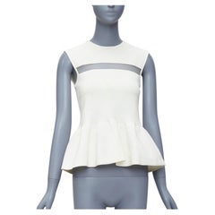 GIAMBATTISTA VALLI cream cotton sheer panel peplum top IT38 XXS