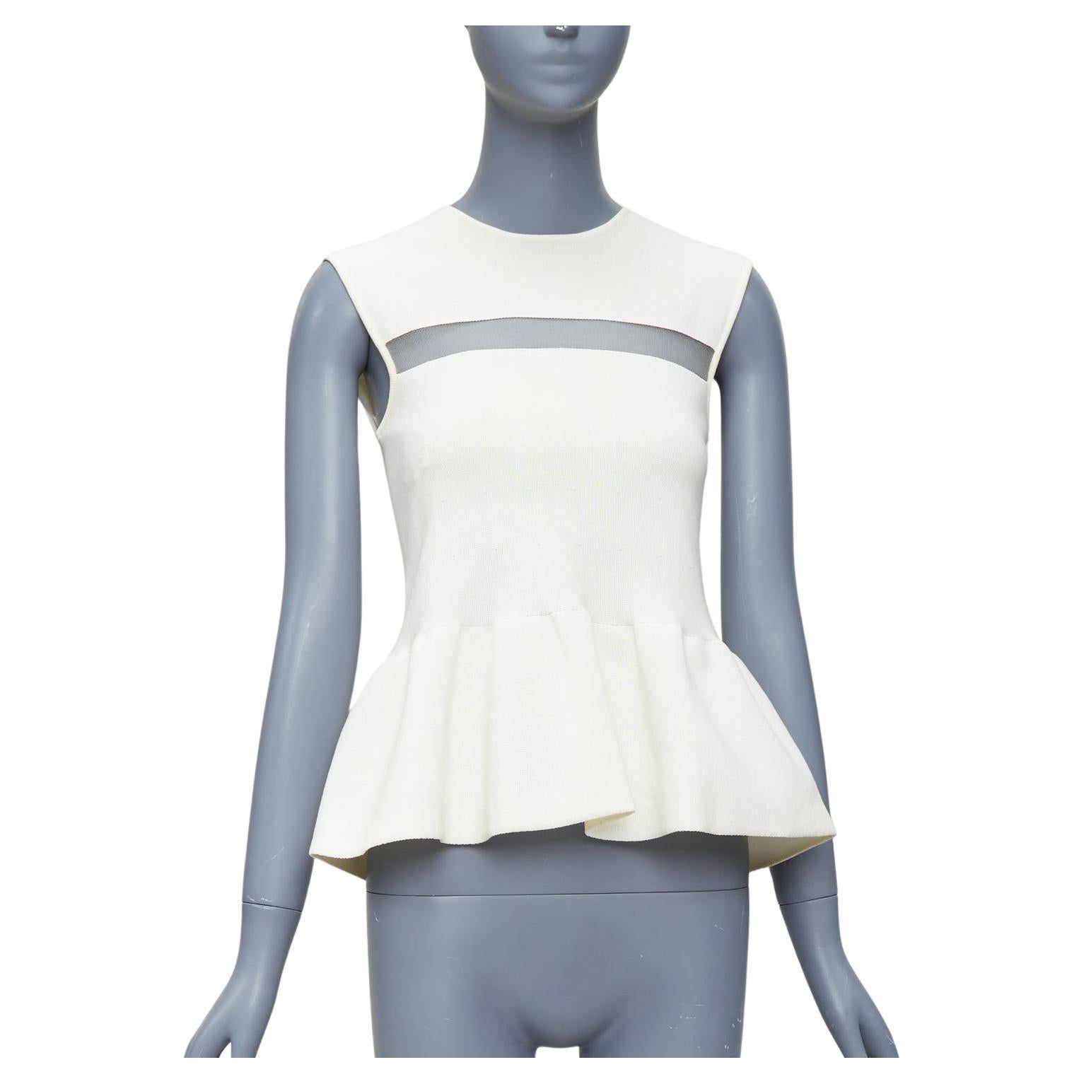 GIAMBATTISTA VALLI cream cotton sheer panel peplum top IT38 XXS For Sale