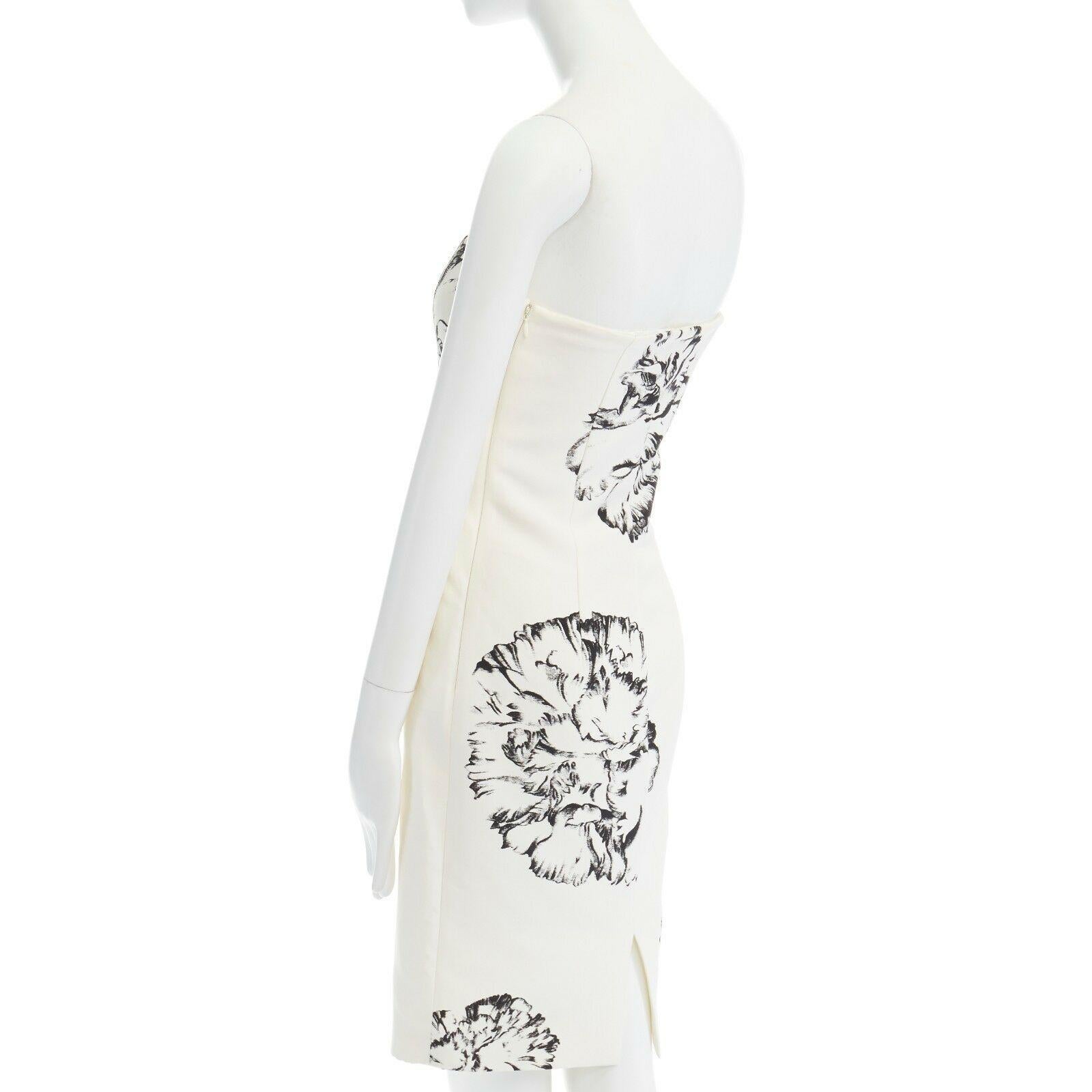 Women's GIAMBATTISTA VALLI cream cotton silk floral print corset strapless dress XS