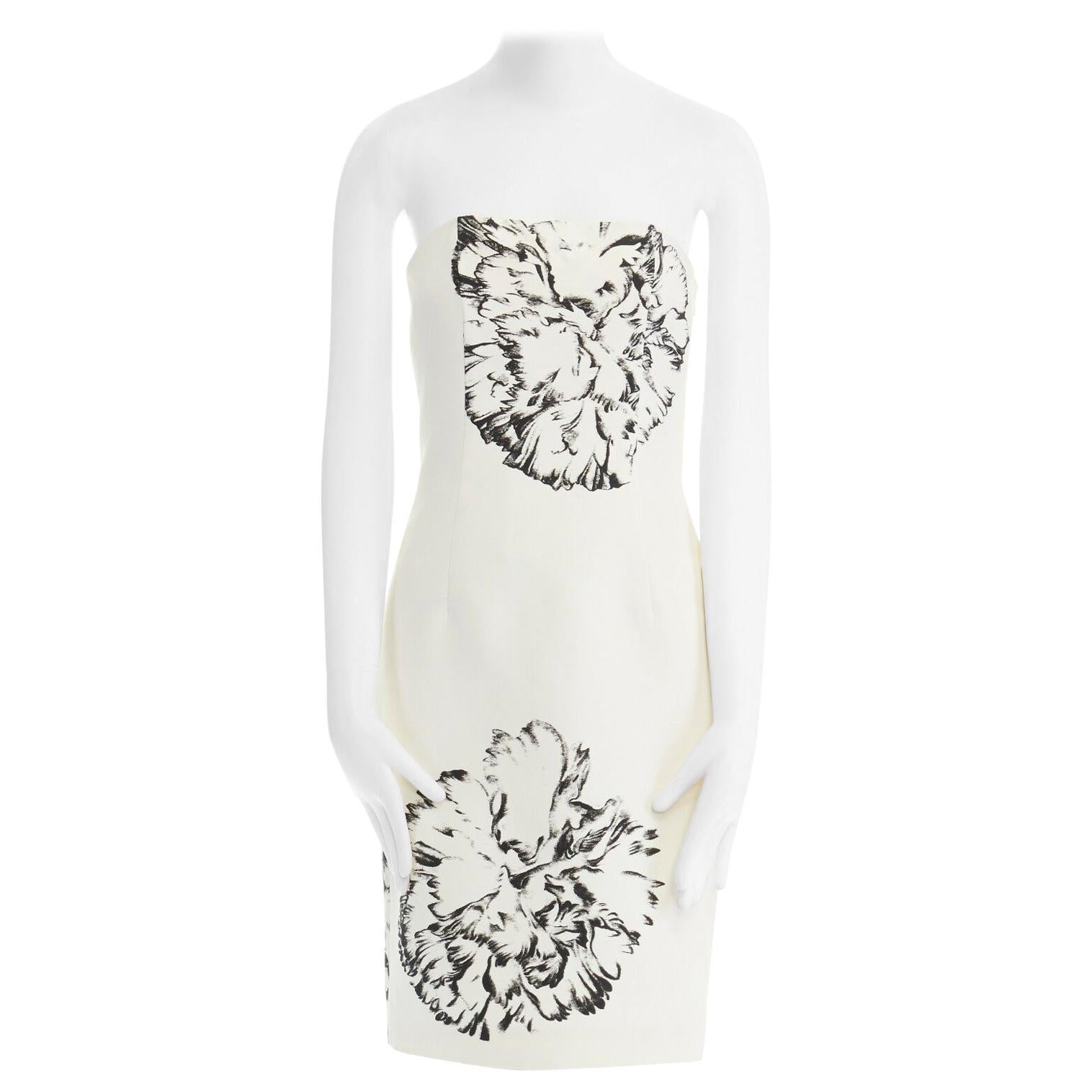 GIAMBATTISTA VALLI cream cotton silk floral print corset strapless dress XS
