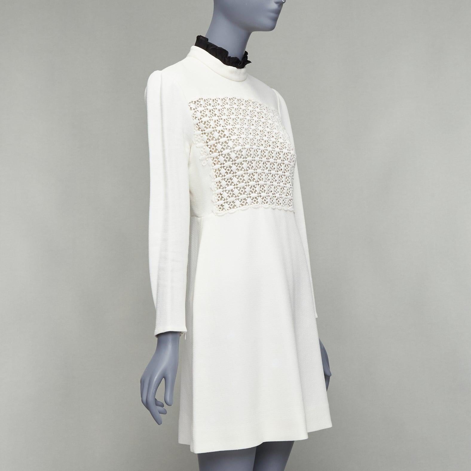 GIAMBATTISTA VALLI crepé crema bordado cuello volante vestido IT42 M Gris en venta