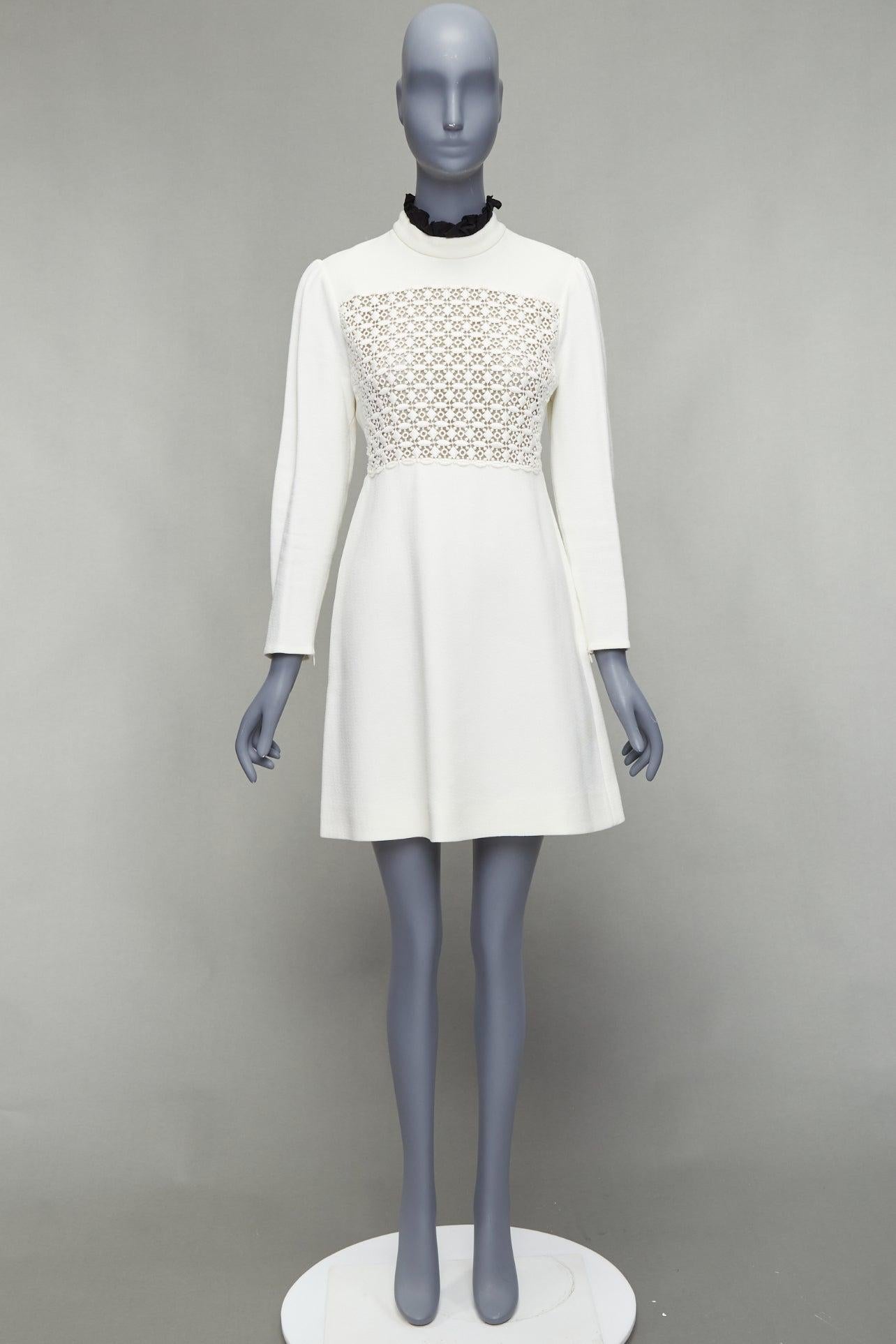 GIAMBATTISTA VALLI crepé crema bordado cuello volante vestido IT42 M en venta 4