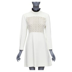 GIAMBATTISTA VALLI cream crepe embroidery ruffle collar dress IT42 M