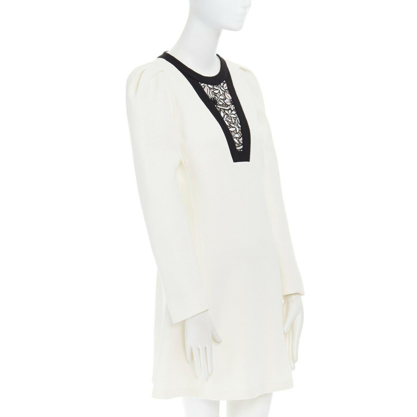 GIAMBATTISTA VALLI cream crepe floral lace window detail puff sleeve dress IT42 In Excellent Condition In Hong Kong, NT