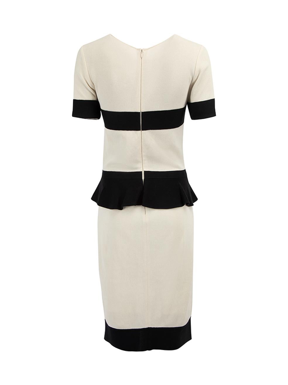 White Giambattista Valli Cream Midi Dress with Black Piping Detail Size S