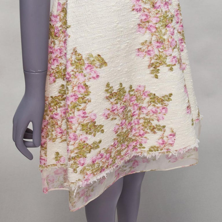 GIAMBATTISTA VALLI cream purple floral cotton tweed sheer hem dress IT42 M  For Sale at 1stDibs