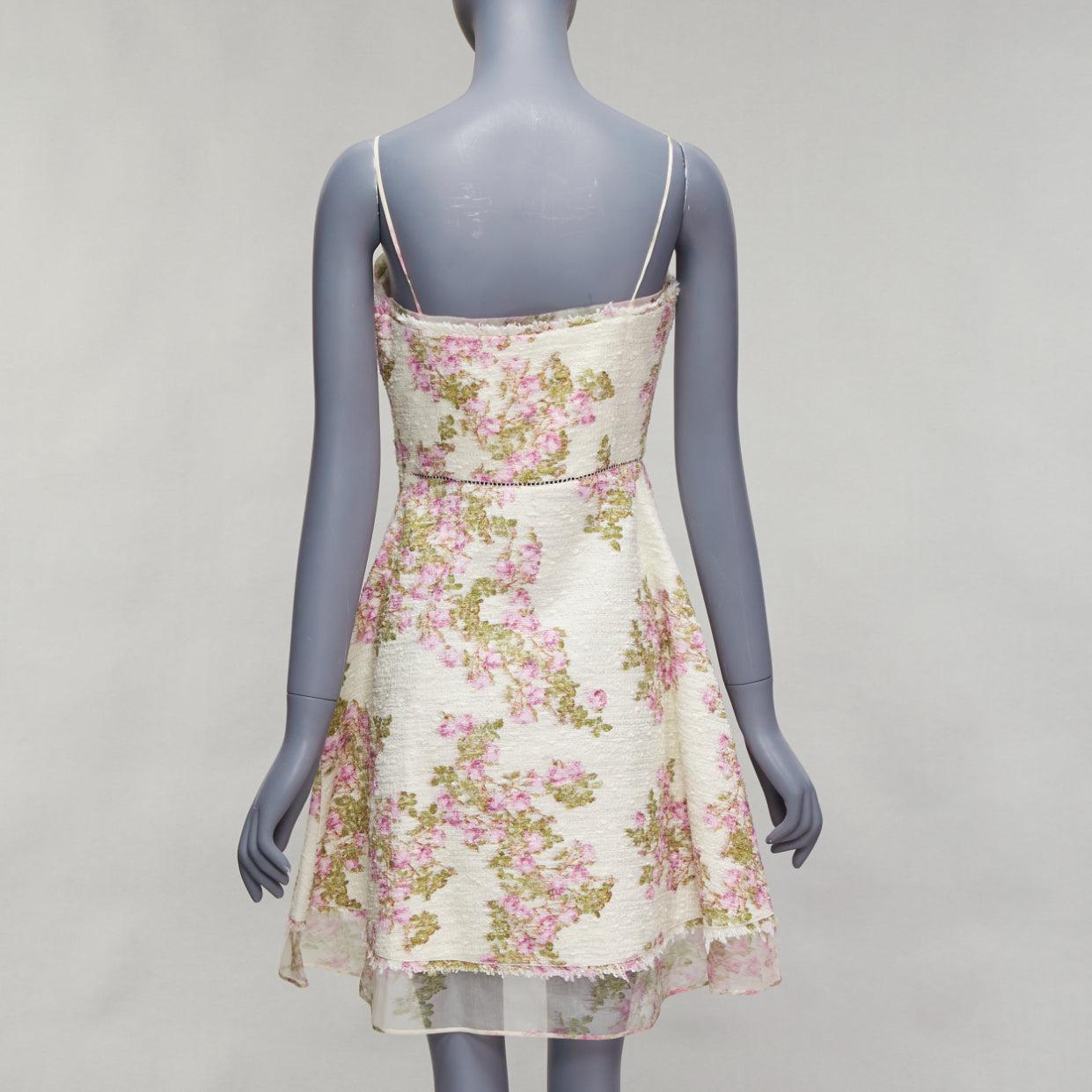 Women's GIAMBATTISTA VALLI cream purple floral cotton tweed sheer hem dress IT42 M For Sale