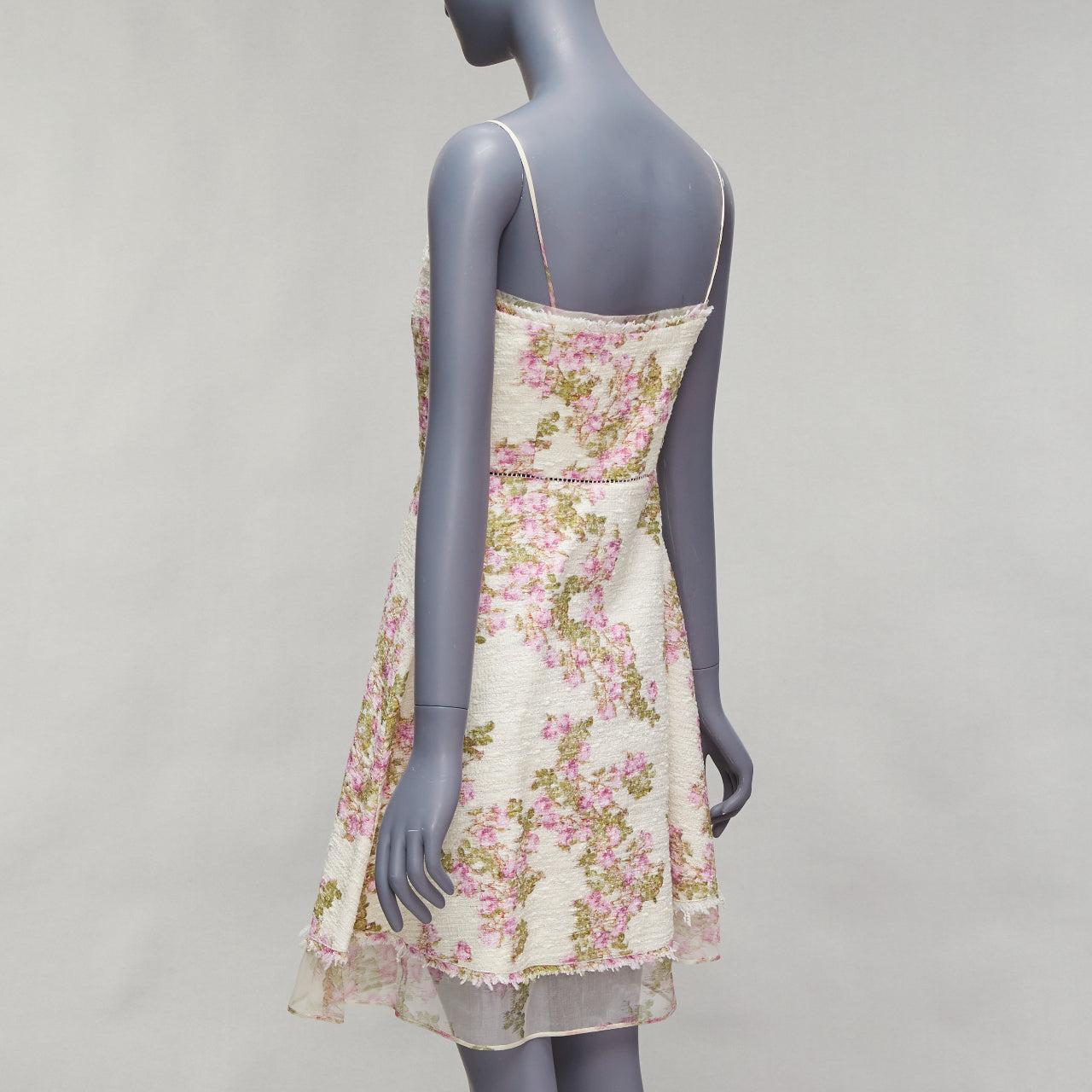 GIAMBATTISTA VALLI cream purple floral cotton tweed sheer hem dress IT42 M For Sale 1