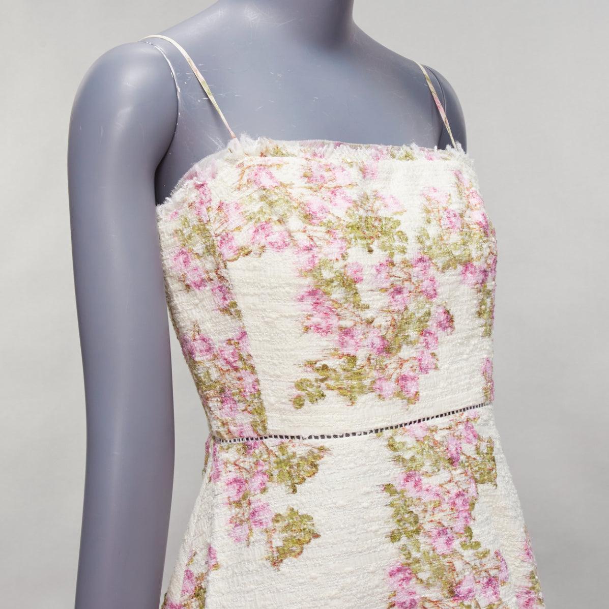 GIAMBATTISTA VALLI cream purple floral cotton tweed sheer hem dress IT42 M For Sale 2