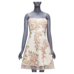 GIAMBATTISTA VALLI cream purple floral cotton tweed sheer hem dress IT42 M