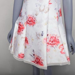 GIAMBATTISTA VALLI cream red lilac floral print tulle fit flare dress IT42 S