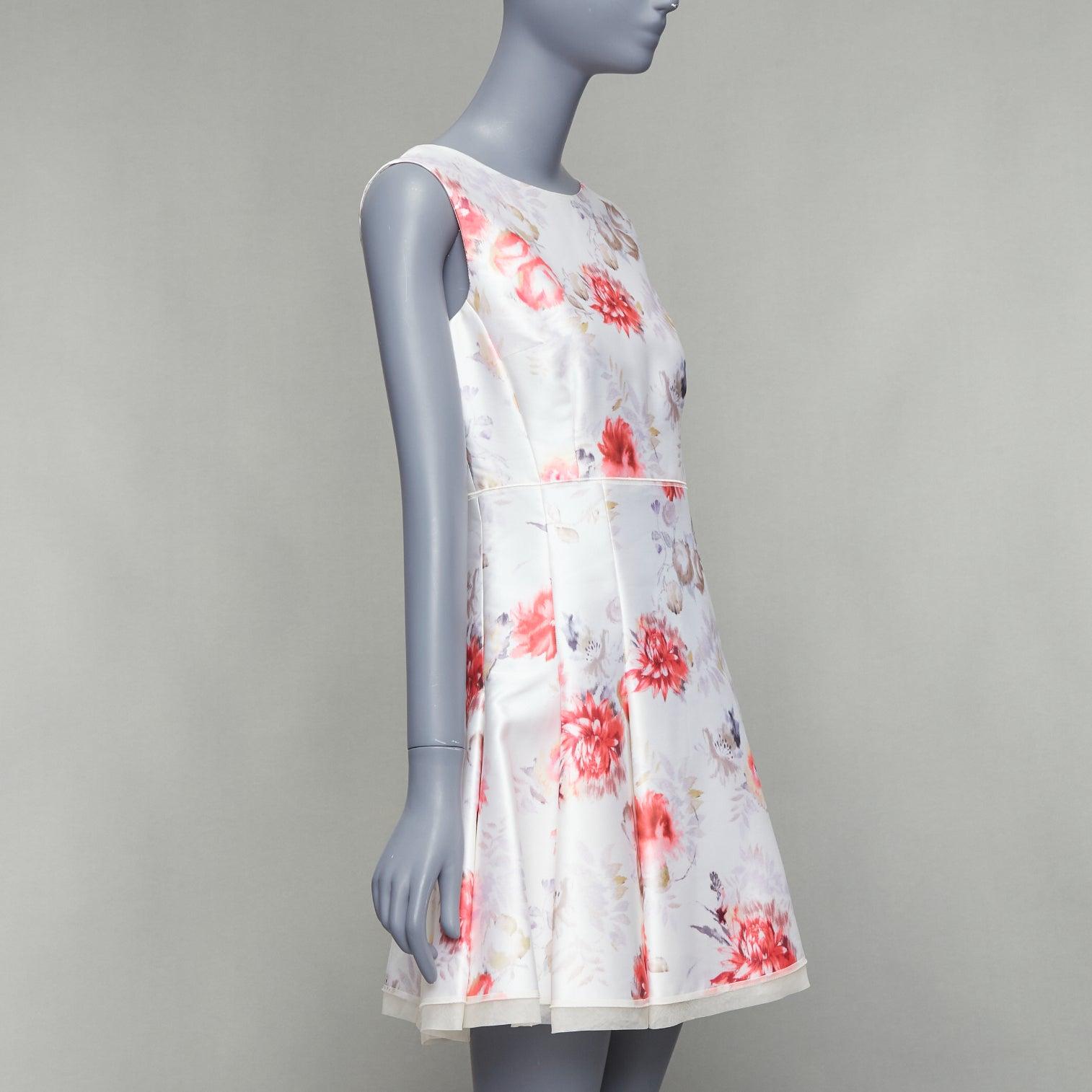 GIAMBATTISTA VALLI crema rojo lila estampado floral tul ajustado vestido acampanado IT42 S Blanco en venta