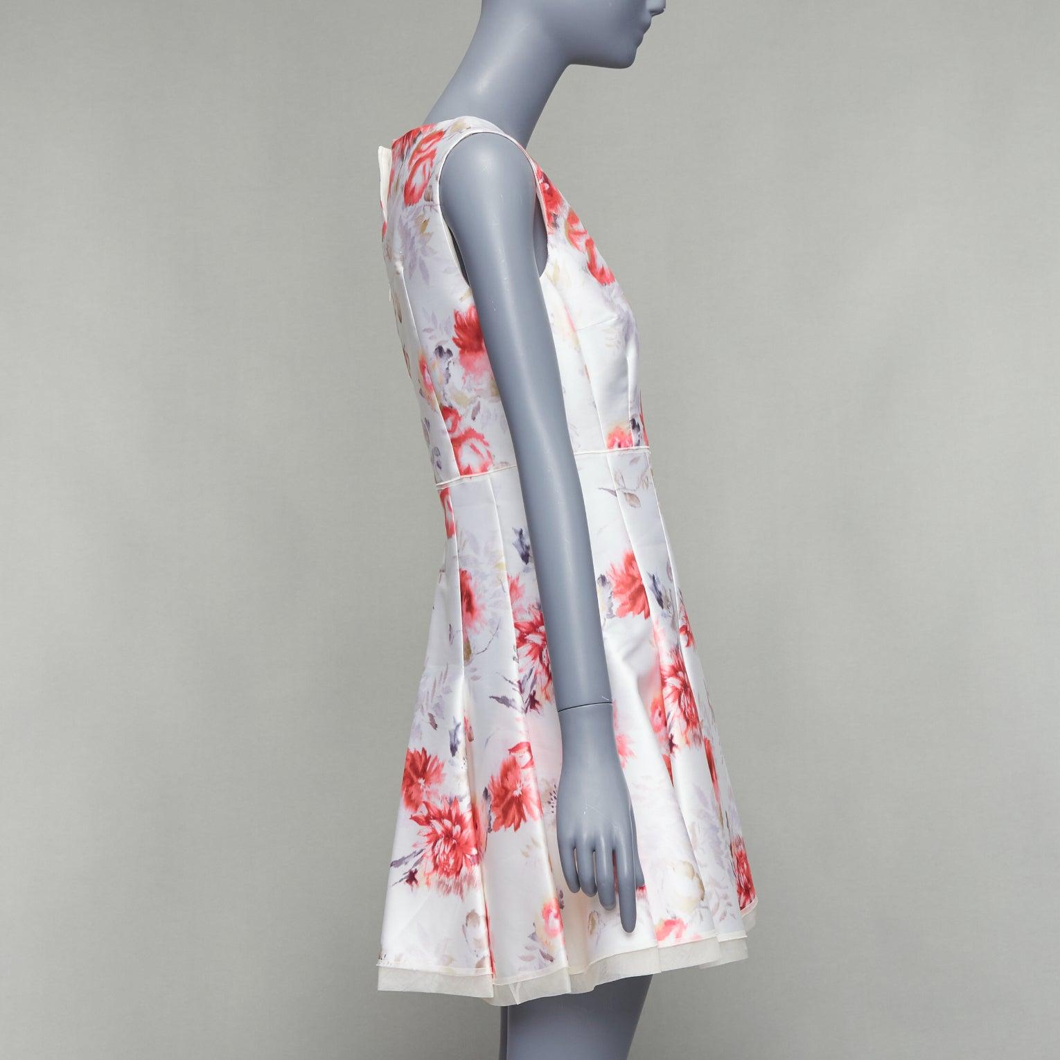 GIAMBATTISTA VALLI crema rojo lila estampado floral tul ajustado vestido acampanado IT42 S en Excelente estado para la venta en Hong Kong, NT