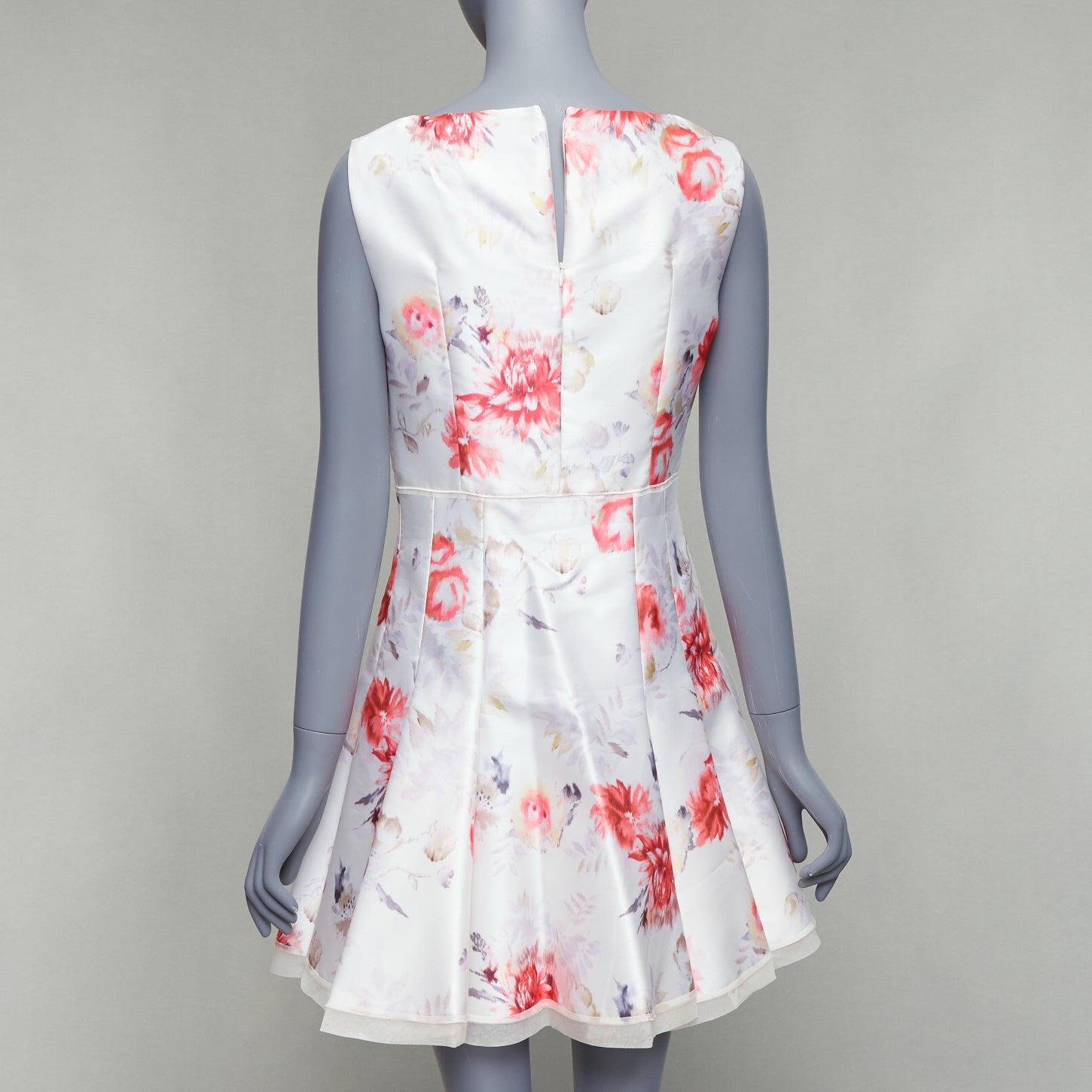 De las mujeres GIAMBATTISTA VALLI crema rojo lila estampado floral tul ajustado vestido acampanado IT42 S en venta