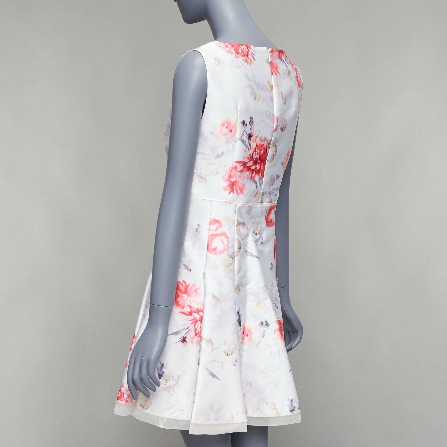 GIAMBATTISTA VALLI crema rojo lila estampado floral tul ajustado vestido acampanado IT42 S en venta 1