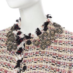 GIAMBATTISTA VALLI cream red sequins tweed crystal embellished collar jacket XXS