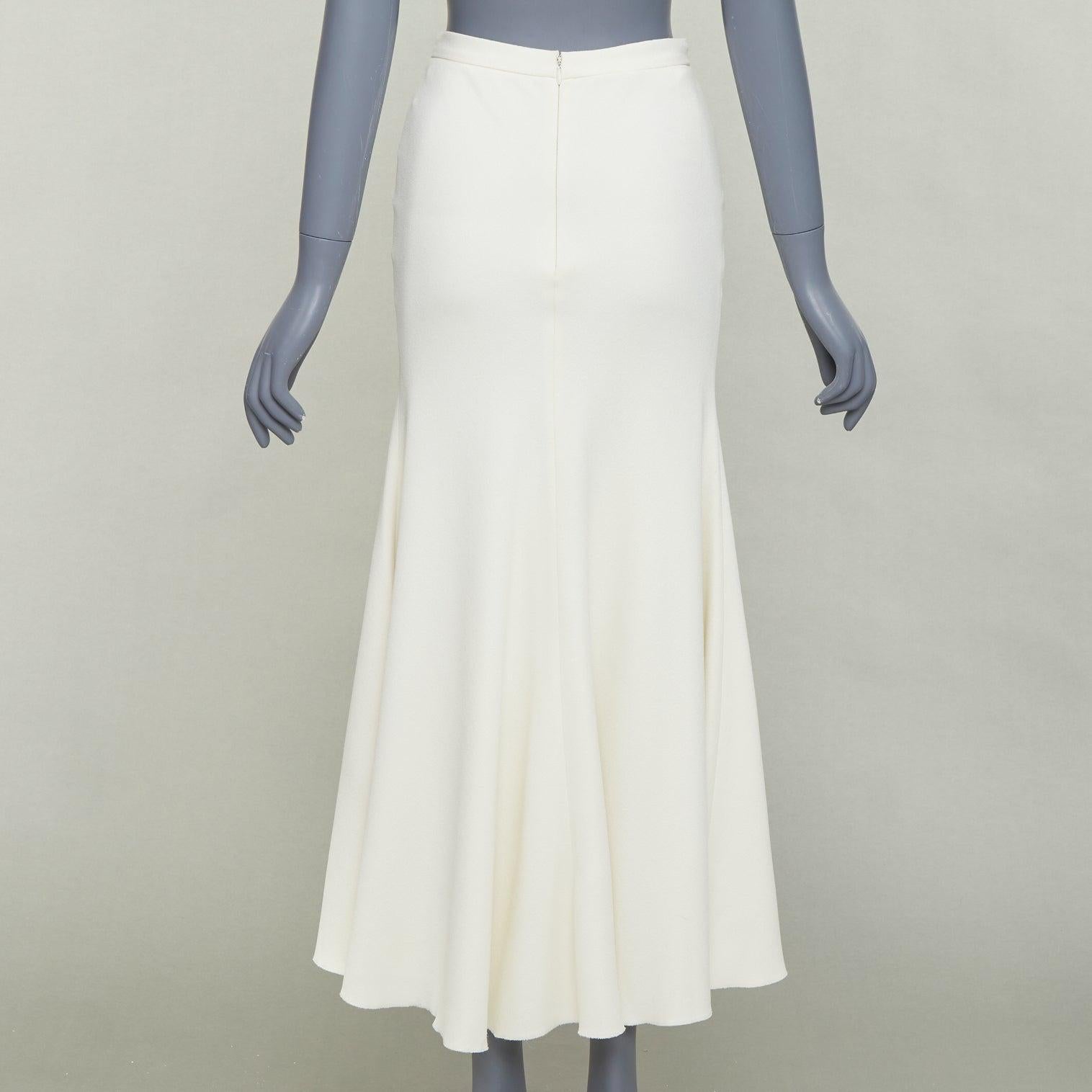 GIAMBATTISTA VALLI cream silk lined high waist flute mermaid midi skirt IT38 XS In Fair Condition For Sale In Hong Kong, NT