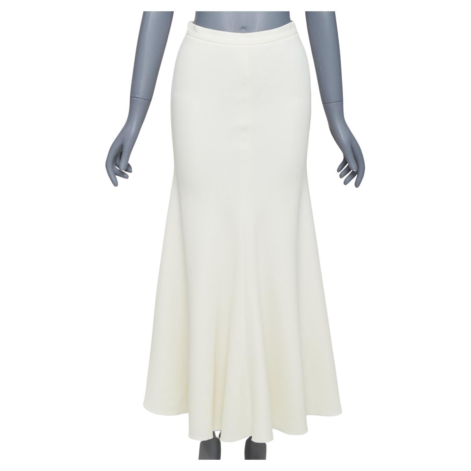 GIAMBATTISTA VALLI cream silk lined high waist flute mermaid midi skirt IT38 XS For Sale