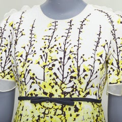 GIAMBATTISTA VALLI cream yellow floral jacquard flutter dress IT40 XS