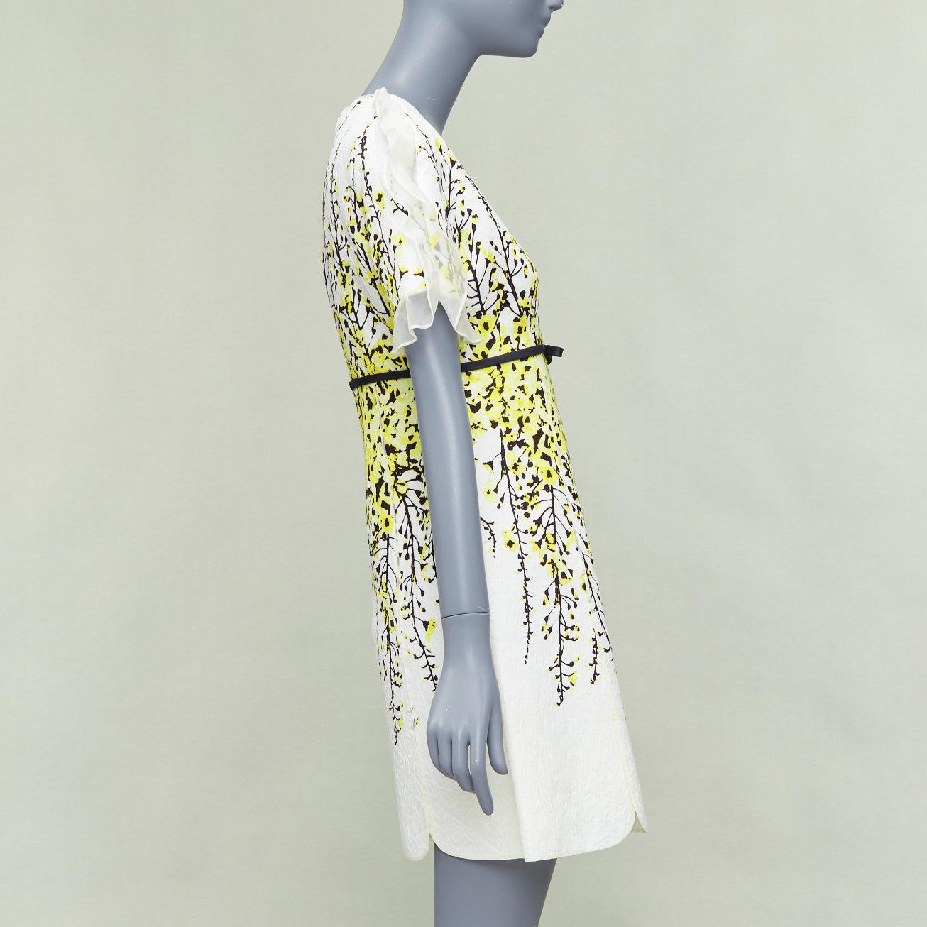 GIAMBATTISTA VALLI cream yellow floral jacquard flutter dress IT40 XS In Excellent Condition For Sale In Hong Kong, NT