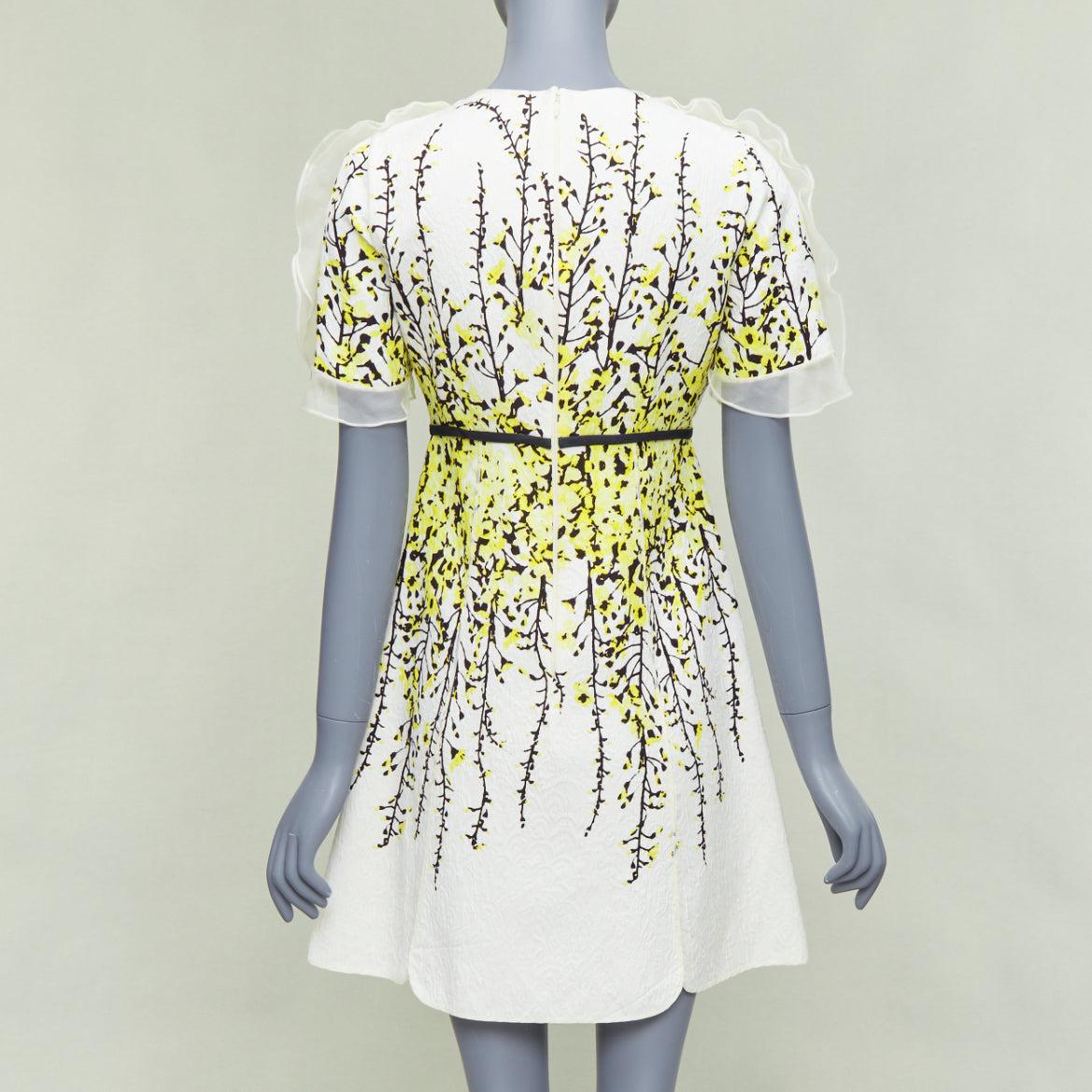 Women's GIAMBATTISTA VALLI cream yellow floral jacquard flutter dress IT40 XS For Sale