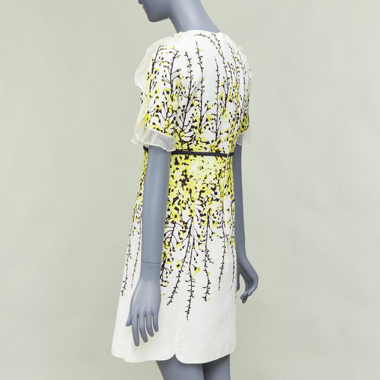 GIAMBATTISTA VALLI cream yellow floral jacquard flutter dress IT40 XS For Sale 1