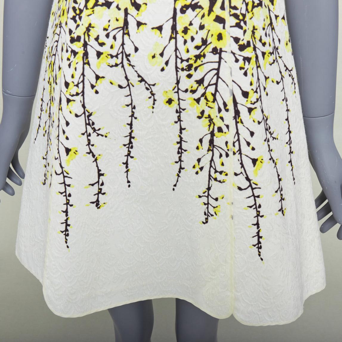 GIAMBATTISTA VALLI cream yellow floral jacquard flutter dress IT40 XS For Sale 2